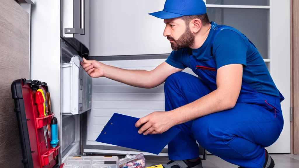 Person inspecting the interior of a refrigerator door