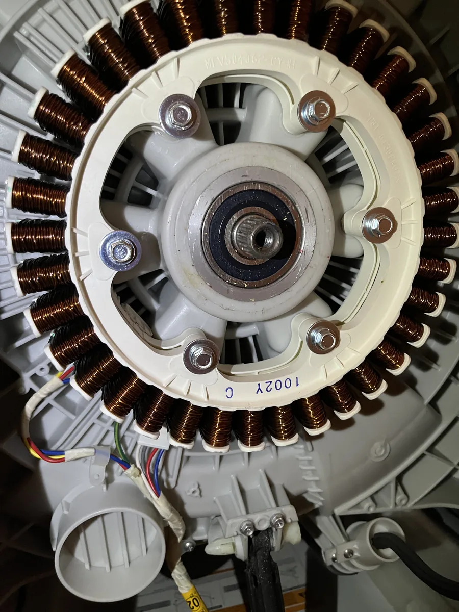 Exposed washing-machine motor stator and copper windings